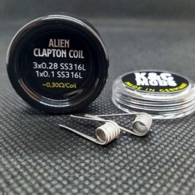 Premade Coils Alien Clapton (3*0.28 SS316L + 1*0.1 SS316L) 0.3 Ohm by K-C Mods